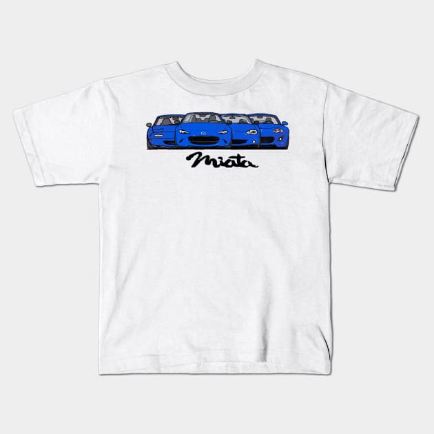 MX5 Miata Generations Blue Kids T-Shirt by Woreth